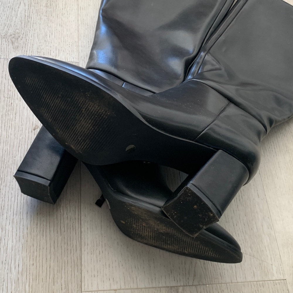 Top walks tall boot faux leather size 8 black classic pointy toe block heels - Picture 6 of 8